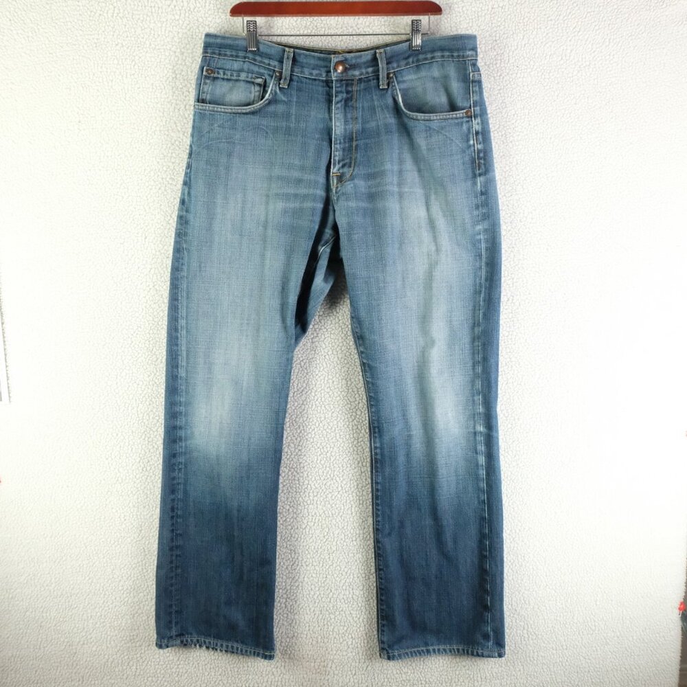Agave Denim Jeans Mens 36X32 Blue Stone Wash Whiskers Lightweight Straight Leg